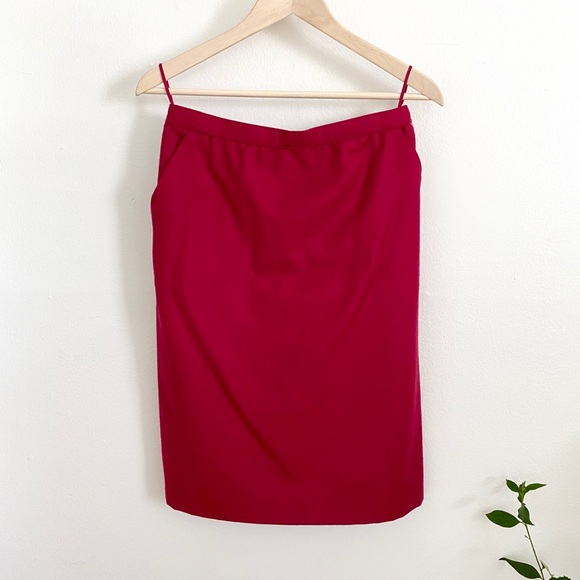 Vintage French Red Button Back Wool Pencil Skirt - Picture 3 of 10